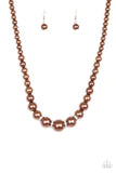 PAPARAZZI "PARTY PEARLS" BROWN NECKLACE & EARRING SET