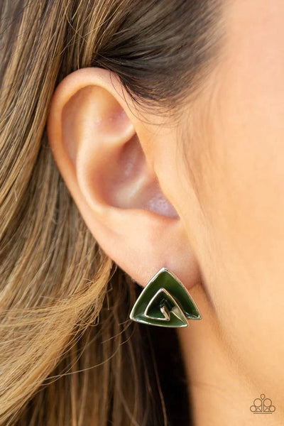 PAPARAZZI "ON BLAST" GREEN POST EARRINGS