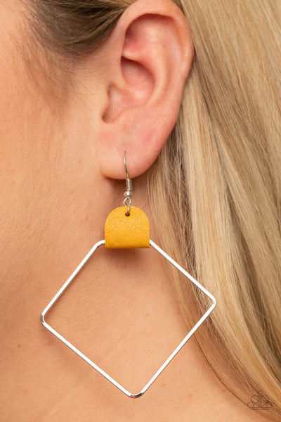 Paparazzi ♥ Friends of a LEATHER - Yellow ♥ Earrings