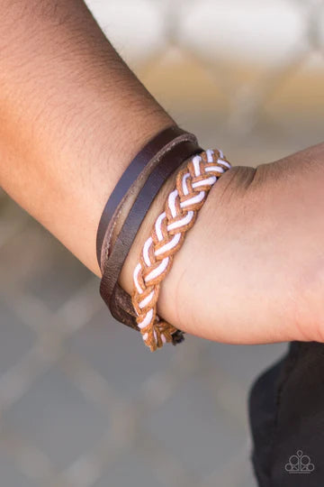 PAPARAZZI WANDER OFTEN - PINK AND BROWN LEATHER URBAN BRACELET