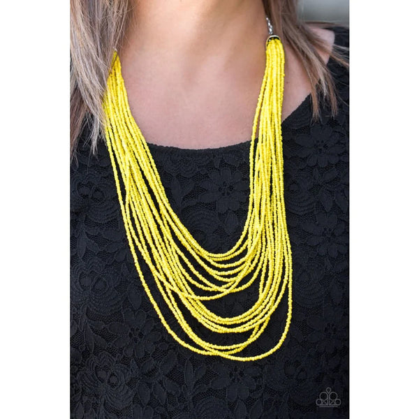 Peacefully Pacific (Yellow, Pink) Paparazzi Seed Bead Necklace