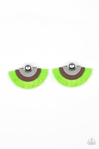 Fan The FLAMBOYANCE - Green Paparazzi Fringe Earring