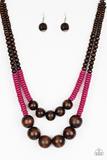 Paparazzi Cancun Cast Away - Pink - Wooden Necklace