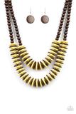 Paparazzi Dominican Disco - Yellow - Wooden Necklace