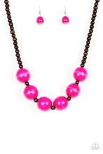 Oh My Miami- Pink and Brown Wooden Necklace- Paparazzi