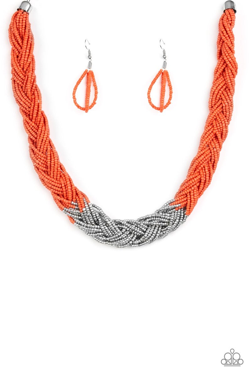 Brazilian Brilliance - Orange, Brass, Blue, Green - Paparazzi Seed Bead Necklace